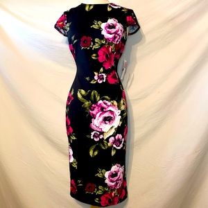 NWT retro style bodycon floral midi dress with back key hole